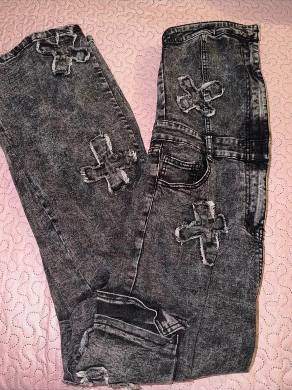 Women’s Distressed Black Acid-Wash Jeans